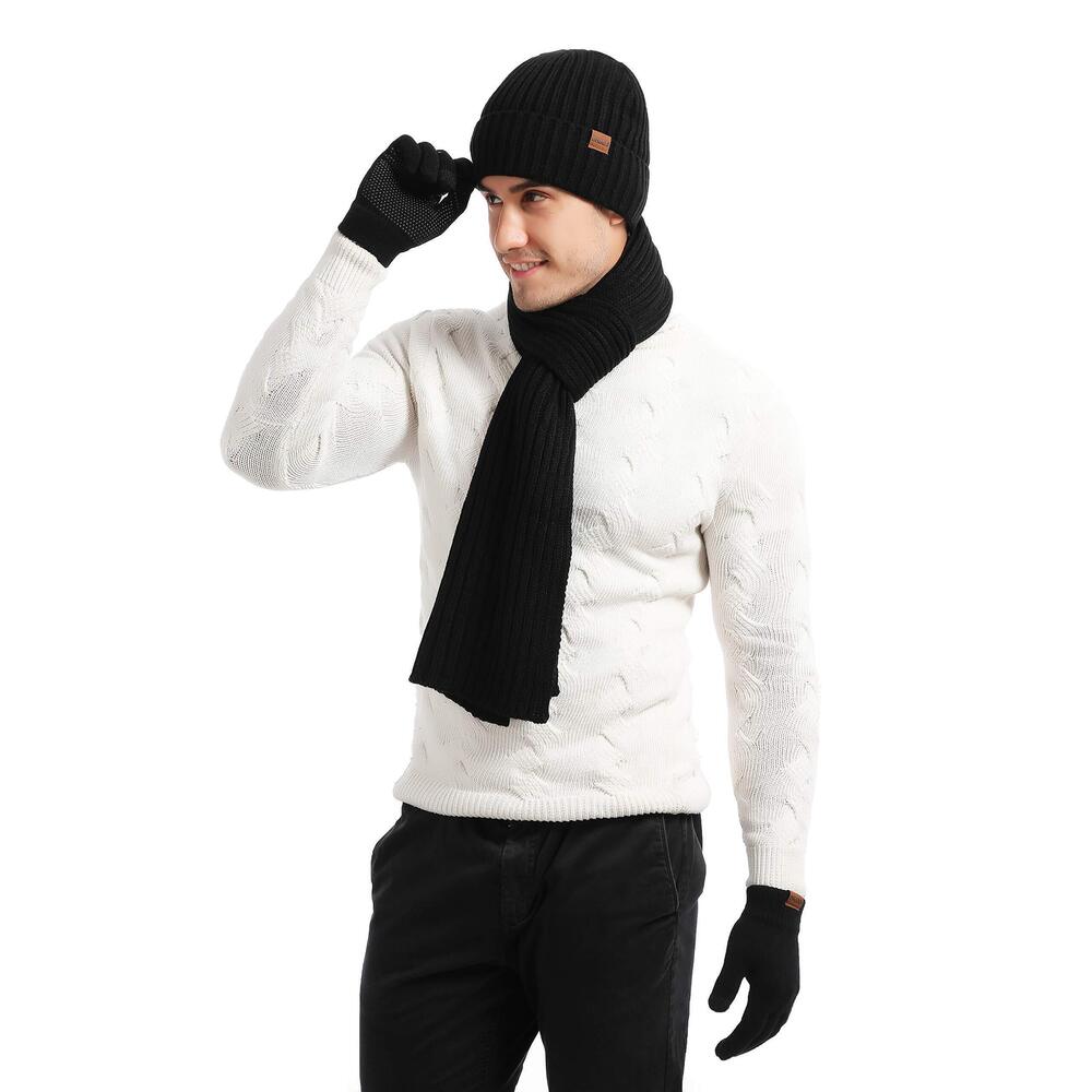 6466 Winter Knit Hat Gloves Scarf Set for Unisex Gift,Warm Soft 3 in 1